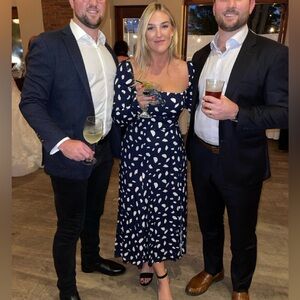 Reformation Sigmund dress, size 12, navy with white spots